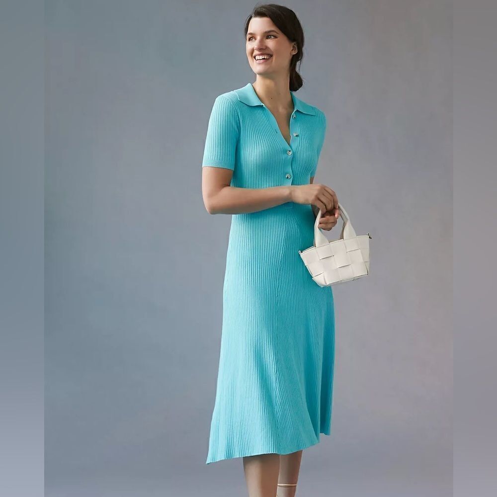 Anthropologie Current Air Collared Ribbed Midi Dress NWT